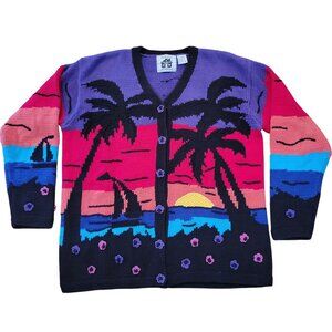 Storybook‎ Knits Sunset Beach Cardigan Sweater Palm Tree M